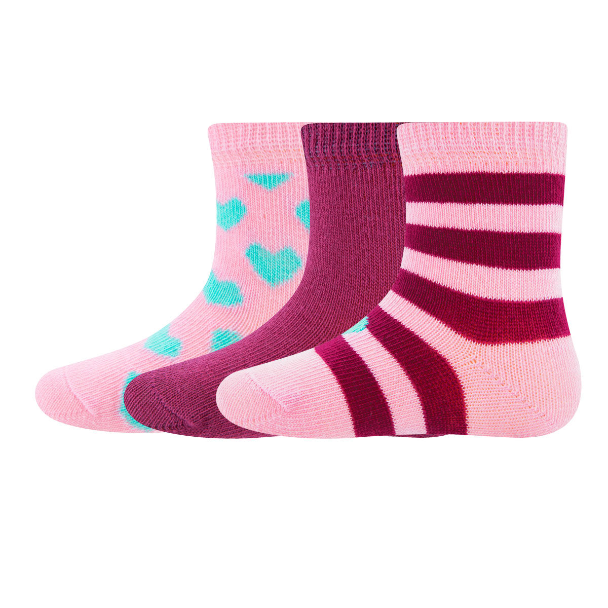 Socken 3er Pack Ringel/Herzen/Uni