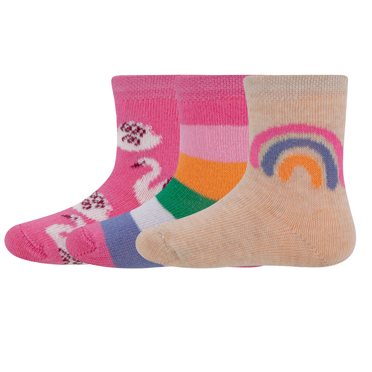Socken 3er Pack Regenbogen/Ringel/Schwan