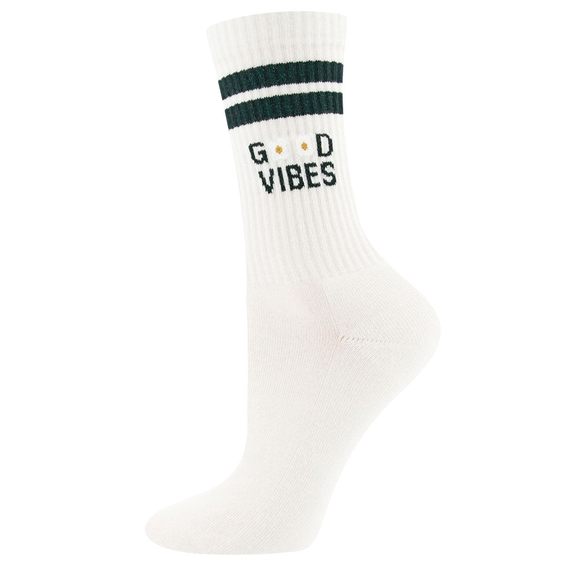 Ein weißer Tennissocken mit der Aufschrift Good Vibes